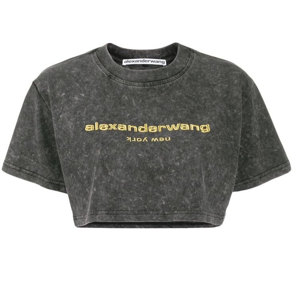 Alexander Wang Grey Cotton Logo Crop Top